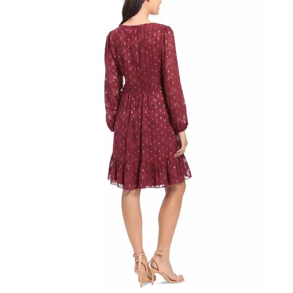 London Times Burnout Dress Long Sleeve Fit & Flare Dress Fig Gold NWT 8 - Picture 3 of 9